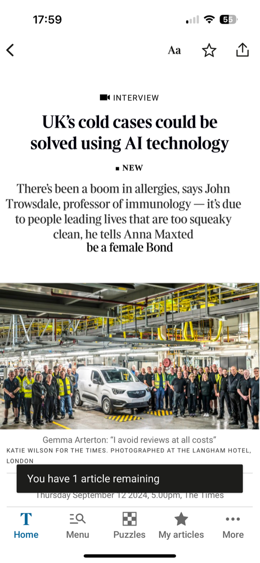 Article metering showing one article remaining