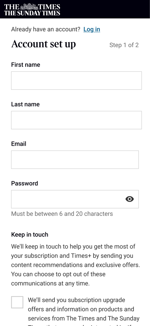 Account setup after, combined into one step