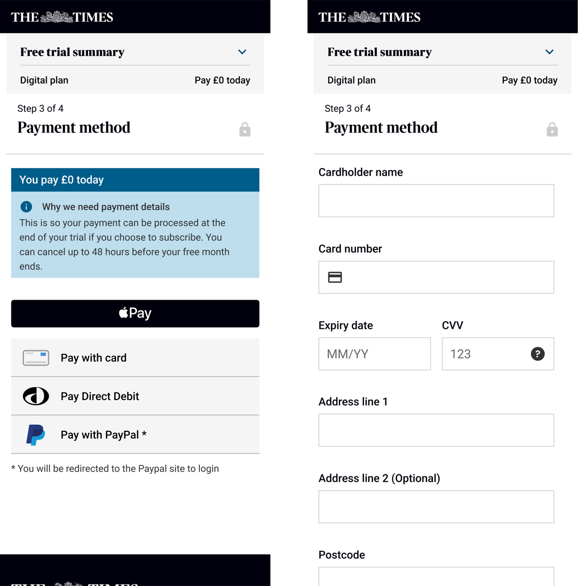 Payment step before